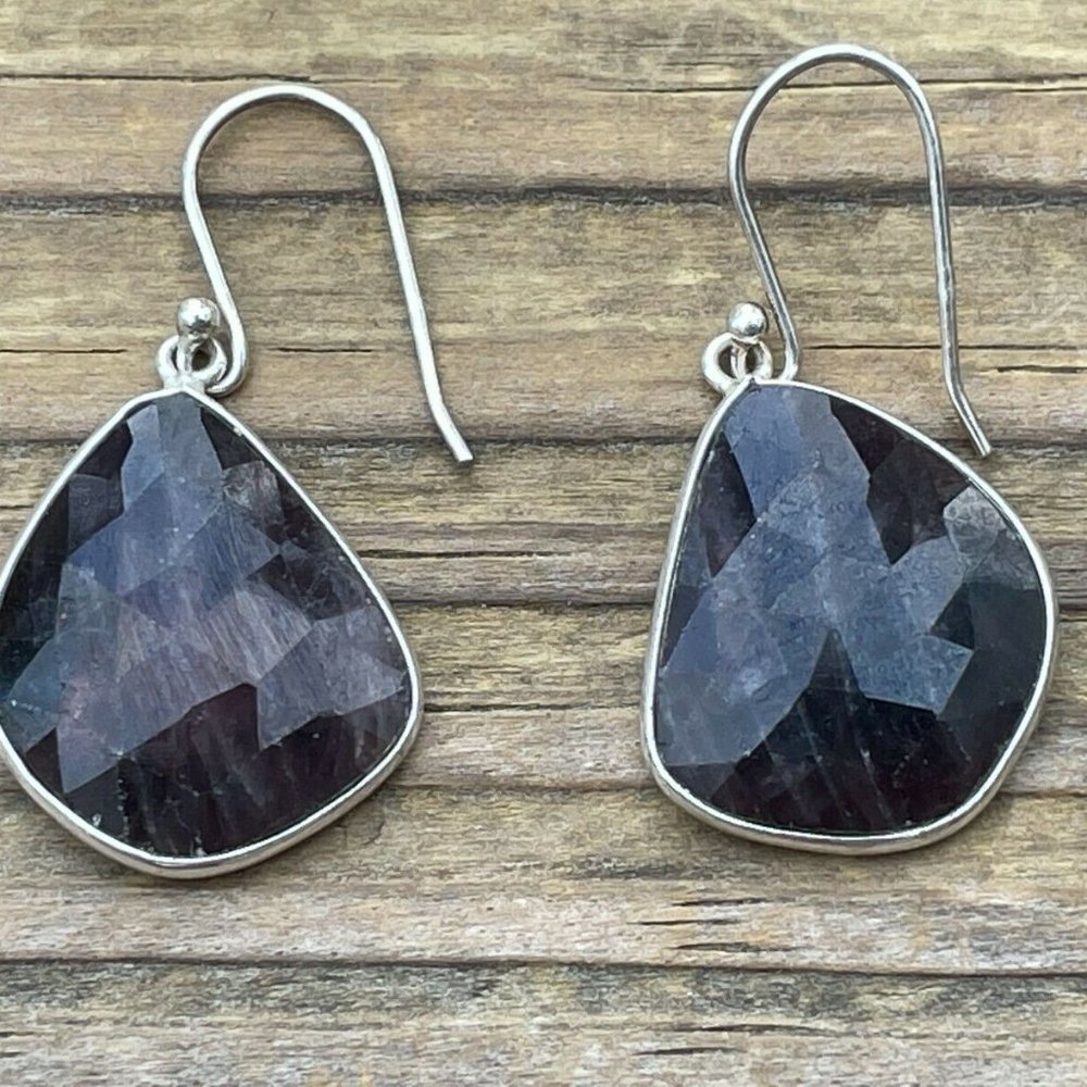 Women Earrings 35.14ctw Untreated Sapphire .925 Sterling Silver 8.1g Jewelry